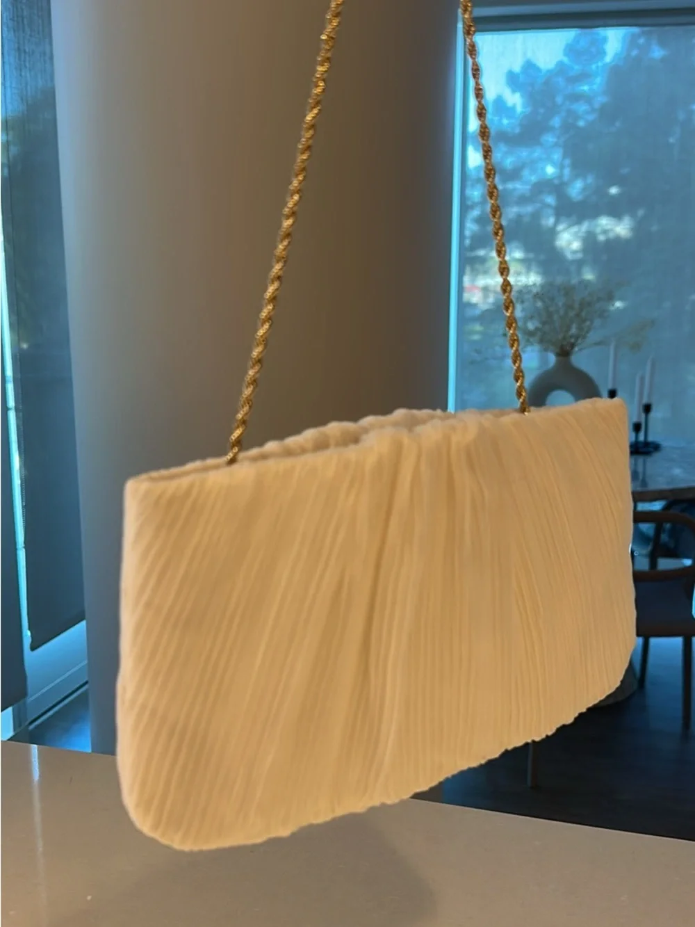 Loeffler Randall Brit Flat Pleated Pouch in Pearl